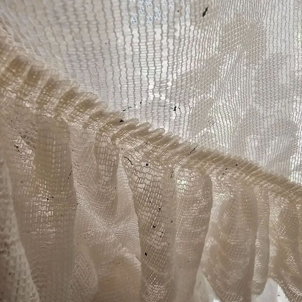 Vintage 1980s Ruffled Cream Floral Lace Curtain Swag Pair (2) - Some Flaws